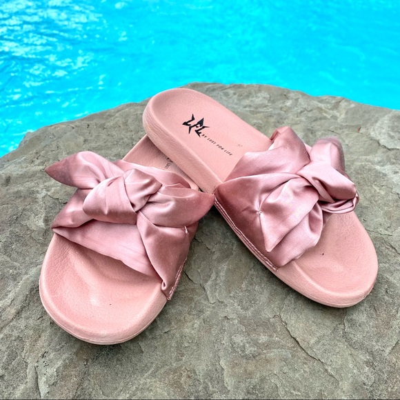 lust for life Shoes - Lust for Life Women’s Pink Satin Bow Front Slides